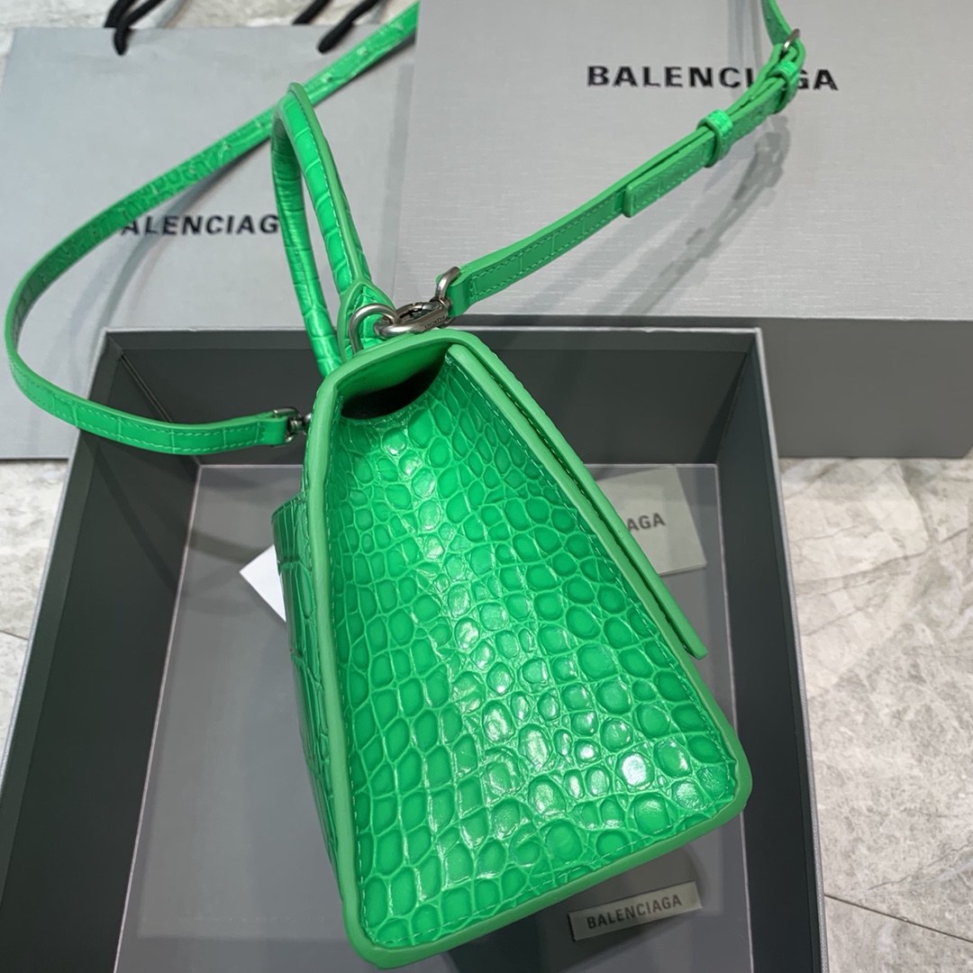 Balenciaga Hourglass Small Handbag Crocodile Embossed Shoulder Bag Green